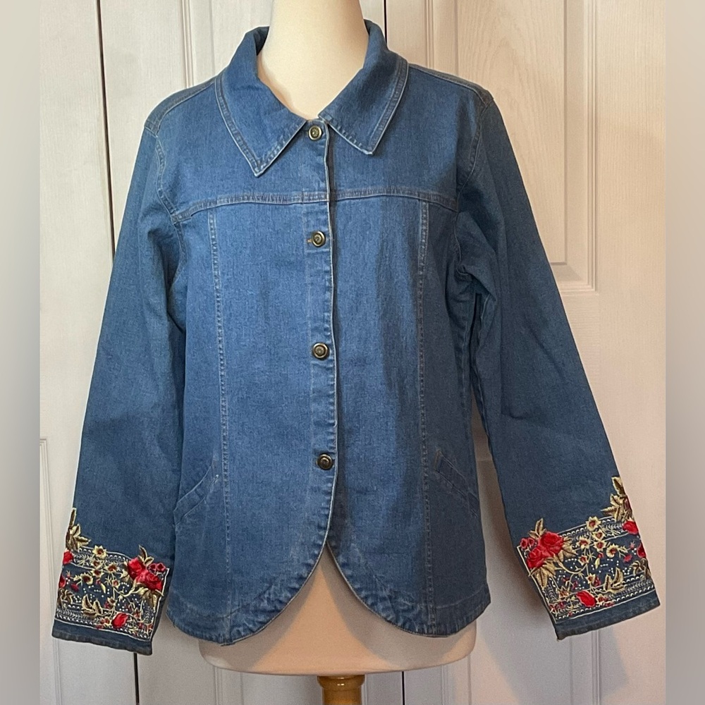 Vintage Denim & Co Embroidered Denim Jacket Size Large New